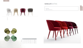 54
ROSE
Design · Edi & Paolo Ciani
SANDLERSEATING
ROSE
MONTBEL
ROSE
1.1
1.2
2.1
2.2
DIMENSIONS
ROSE
1.1 H 32.1” W 19.3” D 24.4” SH 19.1” AH - 22 lbs
1.2 H 32.1” W 19.3” D 24.4” SH 19.1” AH - 22 lbs
2.1 H 31.3” W 23” D 23.8” SH 18.9” AH - 30.9 lbs
2.2 H 31.3” W 23” D 23.8” SH 18.9” AH - 30.9 lbs
 