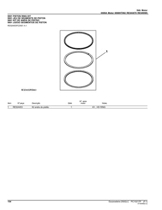 04A Motor
0400A Motor 6068HT082 RE543070 RE549585
9901 PISTON RING KIT
9901 JEU DE SEGMENTS DE PISTON
9901 KIT DE ANÉIS DE PISTÃO
9901 JUEGO SEGMENTOS DE PISTON
RE524453PCDA01 A.1
Item Nº peça Descrição Qtde
Nº série
motor Notas
1 RE524453 Kit anéis de pistão 1 4V , HD RING
154 Escavadeira 250GLC PC10217P (F.1)
ST30456(A.2)
 