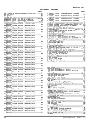 Escavadeira 250GLC
Índice alfabético - continuação
Página Página
Key , Chaveta , 4712 VIRABREQUIM E ROLAMENTOS ..................112
Key Start Switch ................................................................................ 432
Key Switch......................................................................................... 432
Key, Cab Door ................................................................................... 474
Kit adesivos , Etiqueta , 3031 Motor de Partida ........................ 204, 292
Kit adesivos , Etiqueta , 3031 MOTOR DE PARTIDA ......................... 90
Kit adesivos , Etiqueta , Braço (Dianteira Super Longa) ................... 666
Kit adesivos , Etiqueta , Etiquetas e Adesivos .......................... 400, 402
Kit adesivos , Etiqueta , Etiquetas e Adesivos (Francês e
Espanhol)..................................................................................... 404
Kit adesivos , Etiqueta , Etiquetas e Adesivos (Francês e
Espanhol)..................................................................................... 404
Kit adesivos , Etiqueta , Etiquetas e Adesivos (Francês e
Espanhol)..................................................................................... 404
Kit adesivos , Etiqueta , Etiquetas e Adesivos (Francês e
Espanhol)..................................................................................... 404
Kit adesivos , Etiqueta , Etiquetas e Adesivos (Francês e
Espanhol)..................................................................................... 404
Kit adesivos , Etiqueta , Etiquetas e Adesivos (Francês e
Espanhol)..................................................................................... 404
Kit adesivos , Etiqueta , Etiquetas e Adesivos (Francês e
Espanhol)..................................................................................... 404
Kit adesivos , Etiqueta , Etiquetas e Adesivos (Francês e
Espanhol)..................................................................................... 404
Kit adesivos , Etiqueta , Etiquetas e Adesivos (Francês e
Espanhol)..................................................................................... 404
Kit adesivos , Etiqueta , Etiquetas e Adesivos (Francês e
Espanhol)..................................................................................... 404
Kit adesivos , Etiqueta , Etiquetas e Adesivos (Francês e
Espanhol)..................................................................................... 404
Kit adesivos , Etiqueta , Etiquetas e Adesivos (Francês e
Espanhol)..................................................................................... 404
Kit adesivos , Etiqueta , Etiquetas e Adesivos (Francês e
Espanhol)..................................................................................... 404
Kit adesivos , Etiqueta , Etiquetas e Adesivos (Francês e
Espanhol)..................................................................................... 404
Kit adesivos , Etiqueta , Etiquetas e Adesivos (Francês e
Espanhol)..................................................................................... 404
Kit adesivos , Etiqueta , Etiquetas e Adesivos (Francês e
Espanhol)..................................................................................... 404
Kit adesivos , Etiqueta , Etiquetas e Adesivos (Francês e
Espanhol)..................................................................................... 404
Kit adesivos , Etiqueta , Etiquetas e Adesivos (Francês e
Espanhol)..................................................................................... 404
Kit adesivos , Etiqueta , Etiquetas e Adesivos (Francês e
Espanhol)..................................................................................... 404
Kit adesivos , Etiqueta , Etiquetas e Adesivos (Francês e
Espanhol)..................................................................................... 404
Kit adesivos , Etiqueta , Etiquetas e Adesivos (Francês e
Espanhol)..................................................................................... 404
Kit adesivos , Etiqueta , Etiquetas e Adesivos (Francês e
Espanhol)..................................................................................... 404
Kit adesivos , Etiqueta , Etiquetas e Adesivos (Francês e
Espanhol)..................................................................................... 404
Kit adesivos , Etiqueta , Etiquetas e Adesivos (Francês e
Espanhol)..................................................................................... 404
Kit adesivos , Etiqueta , Etiquetas e Adesivos (Francês e
Espanhol)..................................................................................... 404
Kit adesivos , Etiqueta , Etiquetas e Adesivos (Francês e
Espanhol)..................................................................................... 404
Kit adesivos , Etiqueta , Etiquetas e Adesivos (Francês e
Espanhol)..................................................................................... 404
Kit adesivos , Etiqueta , Etiquetas e Adesivos (Francês e
Espanhol)..................................................................................... 404
Kit adesivos , Etiqueta , Etiquetas e Adesivos (Francês e
Espanhol)..................................................................................... 404
Kit adesivos , Etiqueta , Etiquetas e Adesivos (Francês e
Espanhol)..................................................................................... 404
Kit adesivos , Etiqueta , Etiquetas e Adesivos (Francês e
Espanhol)..................................................................................... 404
Kit adesivos , Etiqueta , Etiquetas e Adesivos (Francês e
Espanhol)..................................................................................... 404
Kit adesivos , Etiqueta , Etiquetas e Adesivos (Francês e
Espanhol)..................................................................................... 404
Kit adesivos , Etiqueta , Etiquetas e Adesivos (Francês e
Espanhol)..................................................................................... 404
Kit adesivos , Etiqueta , Etiquetas e Adesivos (Francês e
Espanhol)..................................................................................... 404
Kit adesivos , Etiqueta , Etiquetas e Adesivos (Francês e
Espanhol)..................................................................................... 404
Kit adesivos , Etiqueta , Etiquetas e Adesivos (Francês e
Espanhol)..................................................................................... 404
Kit adesivos , Etiqueta , Etiquetas e Adesivos (Francês e
Espanhol)..................................................................................... 404
Kit adesivos , Etiqueta , Etiquetas e Adesivos (Francês e
Espanhol)..................................................................................... 404
Kit adesivos , Etiqueta , Etiquetas e Adesivos (Francês e
Espanhol)..................................................................................... 404
Kit adesivos , Etiqueta , Etiquetas e Adesivos (Francês e
Espanhol)..................................................................................... 404
Kit adesivos , Etiqueta , Etiquetas e Adesivos, Português................ 406
Kit adesivos , Etiqueta , Lança (Dianteira Super Longa) de 18 m..... 656
Kit adesivos , Etiqueta , Reservatório de Óleo Hidráulico................. 610
KIT ENGINE GASKET 9901.............................................................. 160
Kit nozzle-9901-6068HT082 RE543070 RE549585.......................... 166
KIT, BEARING (9901)................................................ 143, 145, 146, 147
Kit, Direct Hydraulic Thumb (Kits Built 28 June 2010 -) .................... 630
KIT, EGR VALVE GASKET (9901) .................................................... 169
Kit, Electric Solenoid Valve, 2 Way.................................................... 652
Kit, Engine Coolant Heater................................................................ 374
KIT, ENGINE OVERHAUL (9901) ..................................................... 158
Kit, Engine Overhaul-9901-6068HT062 - RE526223 ........................ 260
Kit, Engine Overhaul-9901-6068HT062 - RE549584, RE554435 ..... 348
KIT, FALLING OBJECT PROTECTION............................................. 492
Kit, Field, JDLink™ MTG................................................................... 614
Kit, Hydraulic Pump Regulator 2 ....................................................... 606
KIT, HYDRAULIC PUMP SEAL......................................................... 600
KIT, O-RING (9901)........................................................................... 149
Kit, Operator Protection Guard.......................................................... 494
KIT, PISTON RING (9901)................................................................. 154
Kit, Progressive Hydraulic Thumb (Kits Built 28 June 2010 -)........... 632
KIT, SEAL, ARM CYLINDER..................................................... 734, 738
KIT, SEAL, ARM CYLINDER (SUPER LONG FRONT)..................... 736
Kit, Seal, Bucket Cylinder (Super Long Front)................................... 740
Kit, Seal, Hydraulic Pump Regulator (1)............................................ 604
KIT, SEAL, LEFT BOOM CYLINDER ................................................ 730
Kit, Seal, Pilot Pump.......................................................................... 608
KIT, SEAL, RIGHT BOOM CYLINDER.............................................. 732
Kit, Seat Hardware ............................................................................ 512
KIT, SUPER LONG FRONT .............................................................. 656
Kit, Super Long Front Arm................................................................. 666
Kits, Air Suspension Heated Seat ..................................................... 506
L
Label, Oil Level.................................................................................. 610
LABEL, STARTER (3031) ................................................................... 90
Label, Starter- 3031-6068HT062 - RE526223................................... 204
Label, Starter- 3031-6068HT062 - RE549584, RE554435................ 292
LABELS............................................................................................. 400
Labels and Decals..................................................................... 400, 402
Labels and Decals (French and Spanish) ......................................... 404
Labels and Decals, Portuguese......................................................... 406
Labels, Arm, Super Long Front ......................................................... 666
LABELS, SUPER LONG FRONT...................................................... 400
Lamp, Cab Light ................................................................................ 416
LAMP, HEAD ..................................................................................... 412
Lâmpada , Lâmpada , Caixa de Ferramentas................................... 564
Lâmpada , Lâmpada , Luz de Trabalho da Lança............................. 424
Lâmpada , Lâmpada , Luzes Dianteira.............................................. 412
Latch, Door Catch.............................................................................. 472
Left Armrest....................................................................................... 520
Left Boom Cylinder Components....................................................... 730
Left Console ...................................................................................... 520
Left Pedal, Travel Pilot Control.......................................................... 650
LEFT PILOT CONTROLLER TO PILOT SIGNAL MANIFOLD
HYDRAULIC PILOT HOSES ....................................................... 714
LEFT PILOT CONTROLLER TO PILOT SIGNAL MANIFOLD
HYDRAULIC PILOT LINES.......................................................... 714
Left Rear View Mirror......................................................................... 574
Left/Right Enable Switch ................................................................... 418
Lever, Air Conditioner and Heater ..................................................... 528
Lever, Door Catch.............................................................................. 472
LEVER, PILOT CONTROL VALVE.................................................... 648
Lever, Pilot Control, Travel ................................................................ 646
Lever, Pilot Shutoff ............................................................................ 640
Lever, Travel Pilot Control Valve........................................................ 646
Lid, Rear Tray.................................................................................... 542
LIFT STRAPS (9801) ........................................................................ 142
Light , Farol dianteiro , Caixa de Ferramentas .................................. 564
Light , Farol dianteiro , Luzes Dianteira............................................. 412
Light , Isqueiro mecânico , Bandeja Traseira .................................... 542
Light Wire Harness, Cab Roof........................................................... 476
Light, Boom ....................................................................................... 424
20 Escavadeira 250GLC PC10217P (F.1)
 