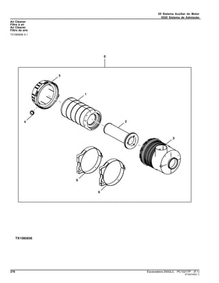 05 Sistema Auxiliar do Motor
0520 Sistema de Admissão
Air Cleaner
Filtre à air
Air Cleaner
Filtro de aire
TX1085656 A.1
376 Escavadeira 250GLC PC10217P (F.1)
ST342754(E.1)
 