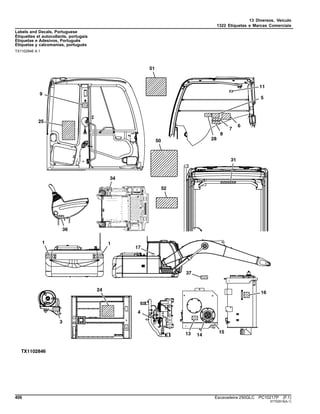 13 Diversos, Veículo
1322 Etiquetas e Marcas Comerciais
Labels and Decals, Portuguese
Étiquettes et autocollants, portugais
Etiquetas e Adesivos, Português
Etiquetas y calcomanías, portugués
TX1102846 A.1
406 Escavadeira 250GLC PC10217P (F.1)
ST702518(A.1)
 