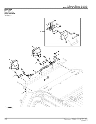 16 Sistemas Elétricos do Veículo
1673 Sistema de Iluminação do Veículo
Front Lights
Feux avant
Luzes Dianteira
Luces delanteras
TX1089813 C.1
412 Escavadeira 250GLC PC10217P (F.1)
ST410594(G.1)
 