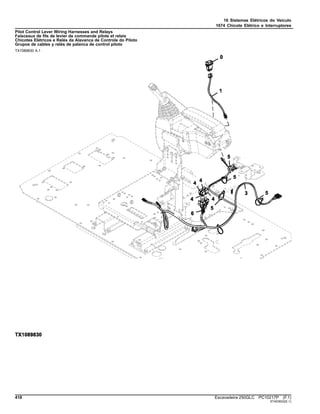 16 Sistemas Elétricos do Veículo
1674 Chicote Elétrico e Interruptores
Pilot Control Lever Wiring Harnesses and Relays
Faisceaux de fils de levier de commande pilote et relais
Chicotes Elétricos e Relés da Alavanca de Controle do Piloto
Grupos de cables y relés de palanca de control piloto
TX1089830 A.1
418 Escavadeira 250GLC PC10217P (F.1)
ST403933(E.1)
 