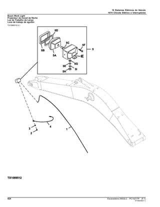 16 Sistemas Elétricos do Veículo
1674 Chicote Elétrico e Interruptores
Boom Work Light
Projecteur de travail de flèche
Luz de Trabalho da Lança
Luce de trabajo de aguilón
TX1089519 A.1
424 Escavadeira 250GLC PC10217P (F.1)
ST346238(H.1)
 