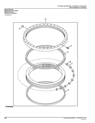 17 Chassi da Estrutura ou Estrutura de Suporte
1740 Instalação da Estrutura
Swing Bearing
Roulement de oscillant
Mancal do Giro
Cojinete de giratorio
TX1093240 B.1
452 Escavadeira 250GLC PC10217P (F.1)
ST13658(J.1)
 