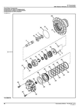 03 Transmissão
0360 Sistema Hidráulico da Transmissão
Travel Motor Components
Composants de moteur de déplacement
Componentes do Motor de Deslocamento
Componentes de motor propulsor
TX1096374 A.1
46 Escavadeira 250GLC PC10217P (F.1)
ST13539(H.1)
 