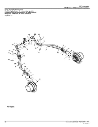 03 Transmissão
0360 Sistema Hidráulico da Transmissão
Travel Device Hydraulic Lines
Flexibles hydrauliques de moteur de propulsion
Linhas Hidráulicas do Dispositivo de Deslocamento
Mangueras hidráulicas de motor propulsor
TX1093236 A.1
52 Escavadeira 250GLC PC10217P (F.1)
ST13542(C.1)
 