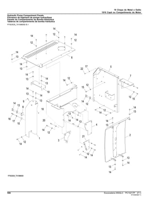 19 Chapa de Metal e Estilo
1910 Capô ou Compartimento do Motor
Hydraulic Pump Compartment Panels
Panneaux de logement de pompe hydraulique
Painéis do Compartimento da Bomba Hidráulica
Tableros de compartimiento de bomba hidráulica
FF503535_TX1086050 B.1
556 Escavadeira 250GLC PC10217P (F.1)
ST330836(F.1)
 