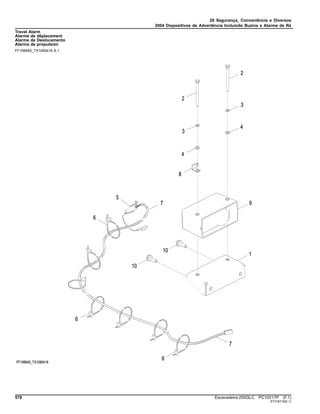 20 Segurança, Conveniência e Diversos
2004 Dispositivos de Advertência Incluindo Buzina e Alarme de Ré
Travel Alarm
Alarme de déplacement
Alarme de Deslocamento
Alarma de propulsión
FF106945_TX1085416 A.1
578 Escavadeira 250GLC PC10217P (F.1)
ST318115(E.1)
 