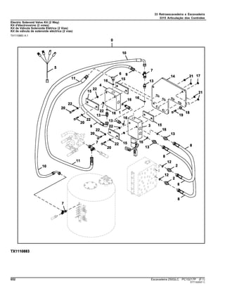 33 Retroescavadeira e Escavadeira
3315 Articulação dos Controles
Electric Solenoid Valve Kit (2 Way)
Kit d'électrovanne (2 voies)
Kit de Válvula Solenoide Elétrica (2 Vias)
Kit de válvula de solenoide eléctrica (2 vías)
TX1110883 A.1
652 Escavadeira 250GLC PC10217P (F.1)
ST713220(F.1)
 
