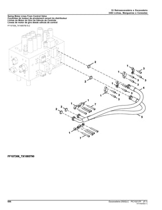 33 Retroescavadeira e Escavadeira
3363 Linhas, Mangueiras e Conexões
Swing Motor Lines From Control Valve
Conduites de moteur de pivotement venant du distributeur
Linhas do Motor do Giro da Válvula de Controle
Líneas de motor de giro desde válvula de control
FF107306_TX1085790 B.2
696 Escavadeira 250GLC PC10217P (F.1)
ST318235(D.1)
 