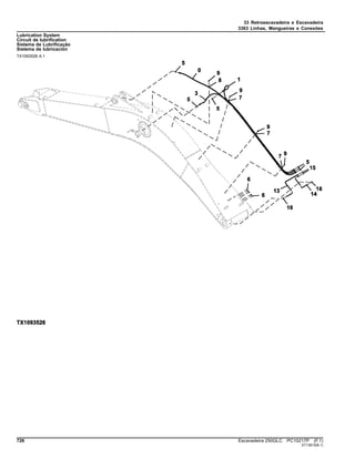 33 Retroescavadeira e Escavadeira
3363 Linhas, Mangueiras e Conexões
Lubrication System
Circuit de lubrification
Sistema de Lubrificação
Sistema de lubricación
TX1093526 A.1
726 Escavadeira 250GLC PC10217P (F.1)
ST13815(B.1)
 