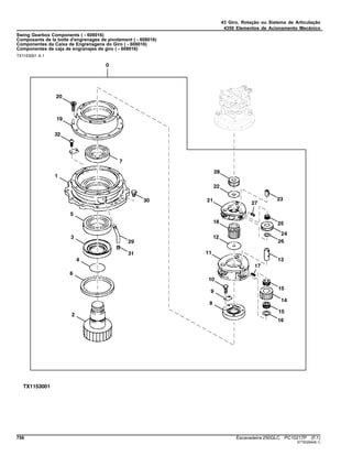 43 Giro, Rotação ou Sistema de Articulação
4350 Elementos de Acionamento Mecânico
Swing Gearbox Components ( - 608016)
Composants de la boîte d'engrenages de pivotement ( - 608016)
Componentes da Caixa de Engrenagens do Giro ( - 608016)
Componentes de caja de engranajes de giro ( - 608016)
TX1153001 A.1
756 Escavadeira 250GLC PC10217P (F.1)
ST783284(B.1)
 