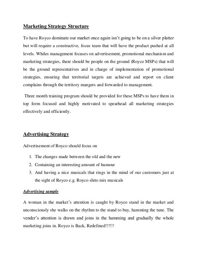  ROYCO MARKETING STRATEGY