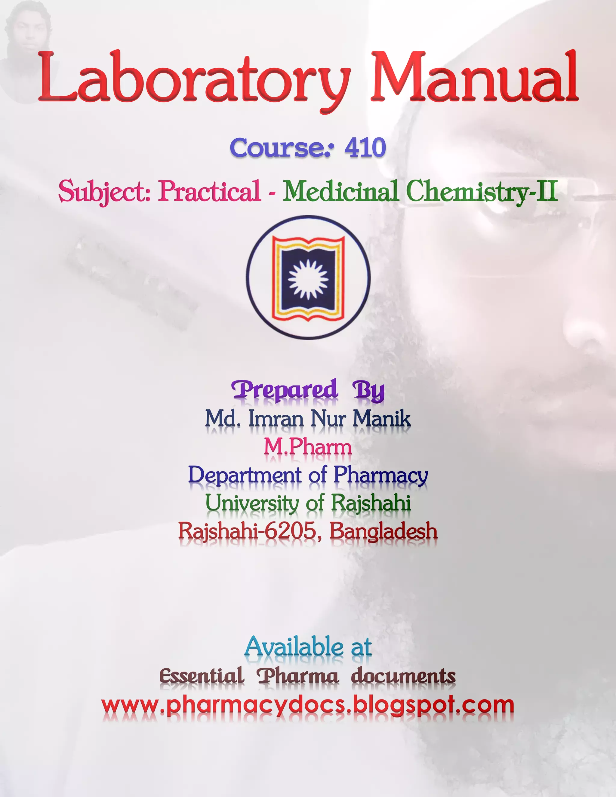 B. Pharm. (Honours) Part-IV Practical, Medicinal Chemistry-II