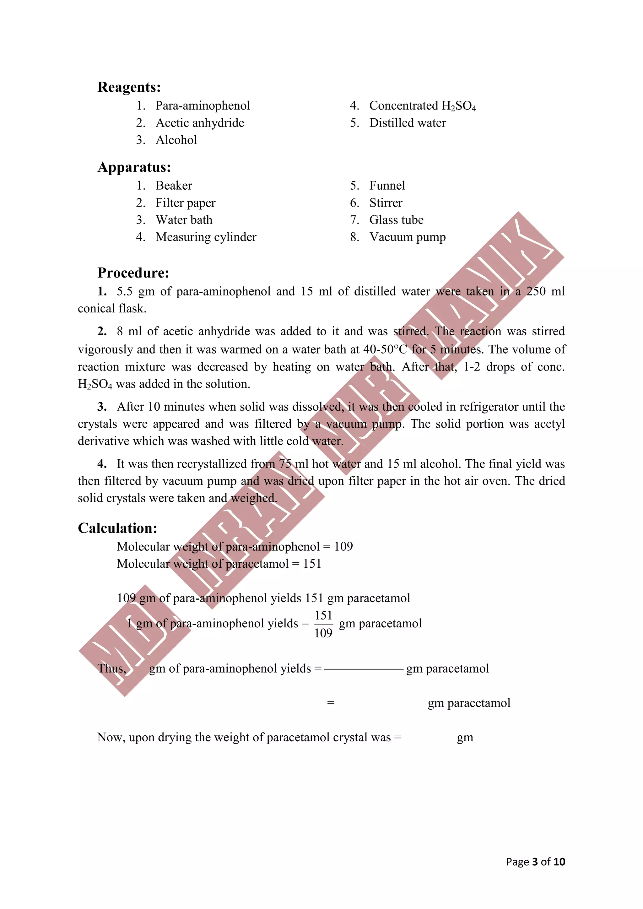 Medicinal chemistry II (Practical) MANIK | PDF