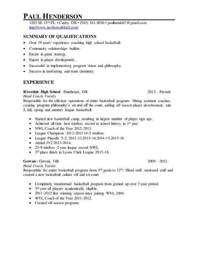 coachresume 3 year summary p l