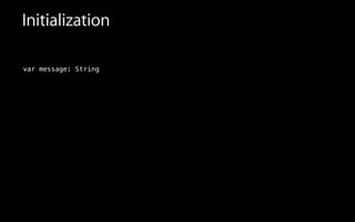 Initialization
var message: String
!
 