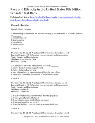 Race and Ethnicity in the United States 8th Edition Schaefer Test Bank ...