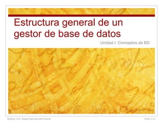 Estructura general de un
gestor de base de datos
Unidad I. Conceptos de BD
Tema 1.7.1
Realizó: I.S.C. Raquel Gpe Saucedo Chacón
 