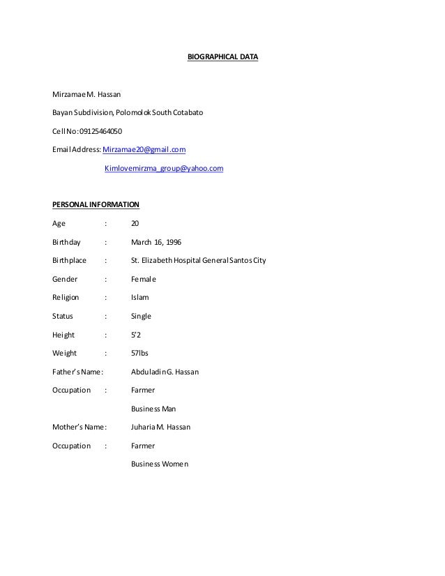 biographical data example of biographical data