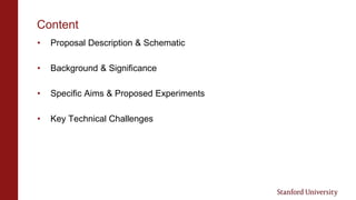 Content
• Proposal Description & Schematic
• Background & Significance
• Specific Aims & Proposed Experiments
• Key Technical Challenges
 