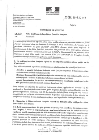 Note pour le ministère de l'Economie, des Finances et de l'Industrie : Pistes de réforme de la politique forestière française du 23 décembre 2010