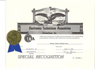 ETA 1991 Super committee person Certificate