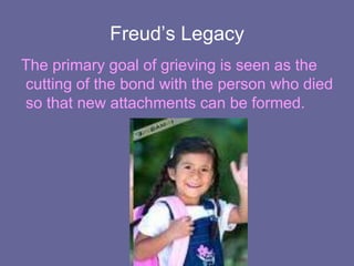 Freud on Grief“The sad process by which each single one of the memories and situations of expectancy which demonstrates the libido’s attachment to the lost object is met by the verdict that the object no longer exists.”