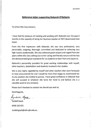 Reference letter from Lyndall Gook