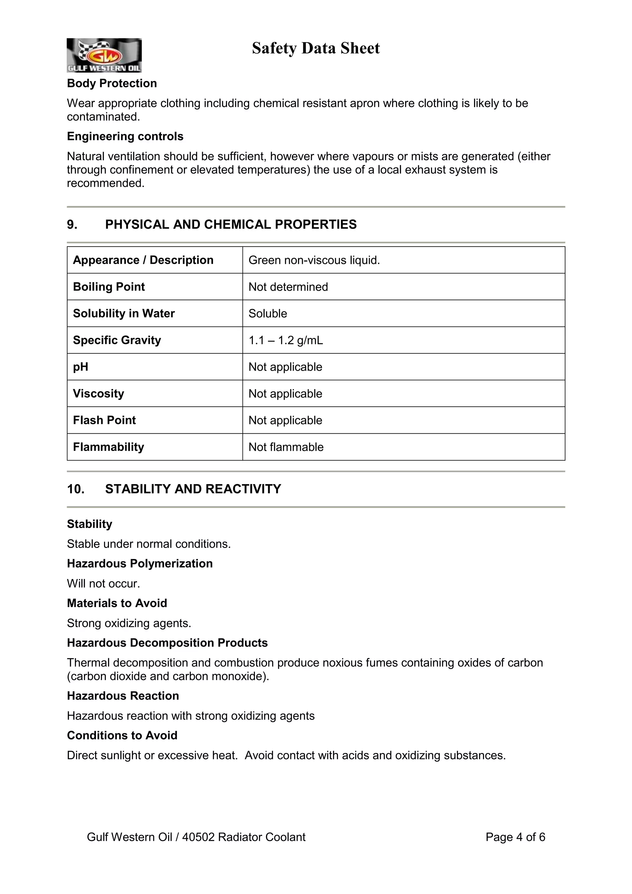I Need Dg Radiator Msds.pdf Gulf Radiator Coolant Material Safety Data Sheet | PDF