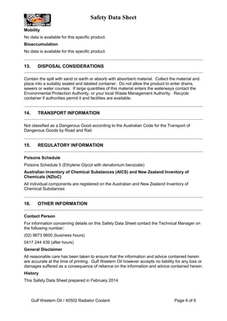 I Need Dg Radiator Msds.pdf Gulf Radiator Coolant Material Safety Data Sheet | PDF