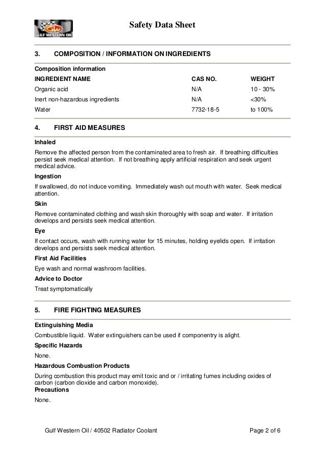Gulf Radiator Coolant Material Safety Data Sheet