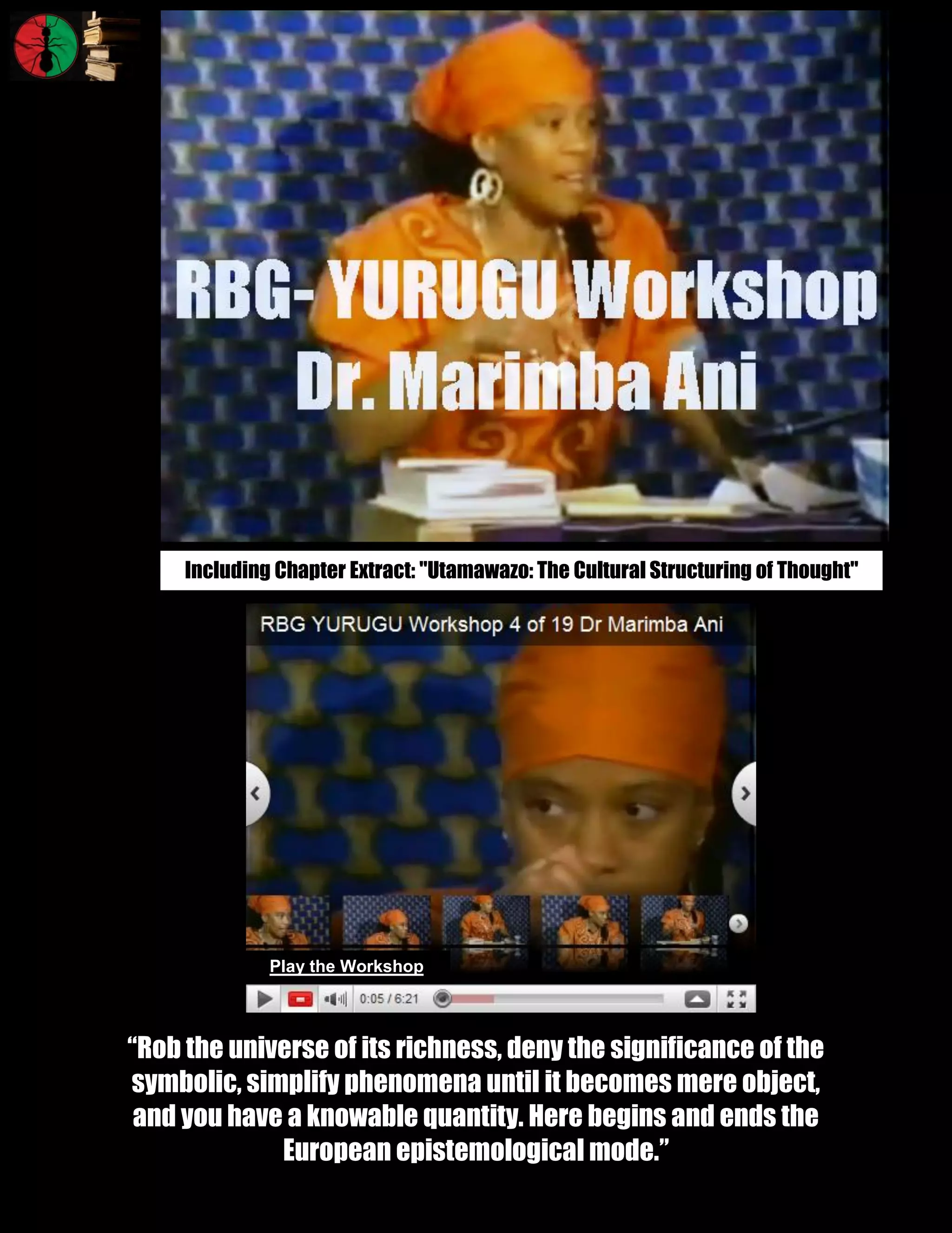 RBGz Professor Marimba Ani Yurugu and Tutorial PDF
