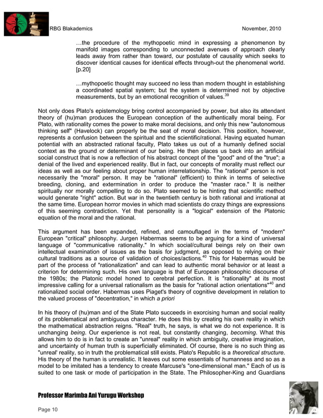 RBGz Professor Marimba Ani Yurugu and Tutorial