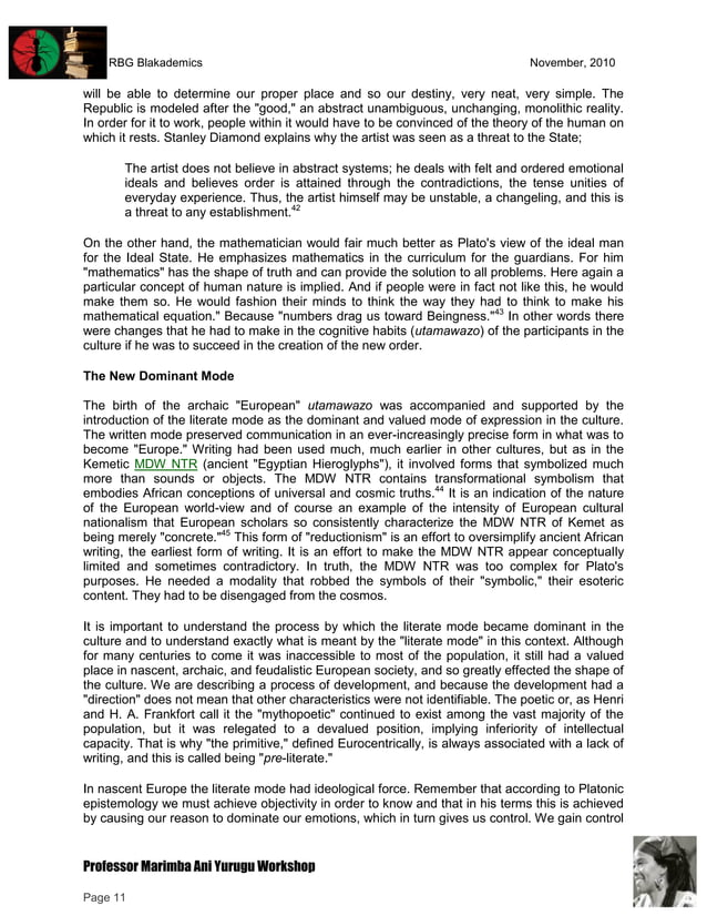 RBGz Professor Marimba Ani Yurugu and Tutorial