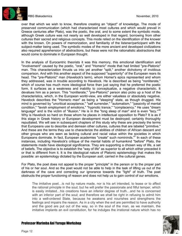 RBGz Professor Marimba Ani Yurugu and Tutorial