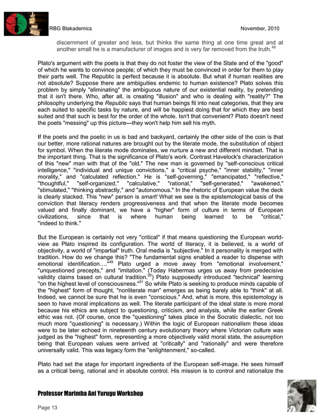 RBGz Professor Marimba Ani Yurugu and Tutorial