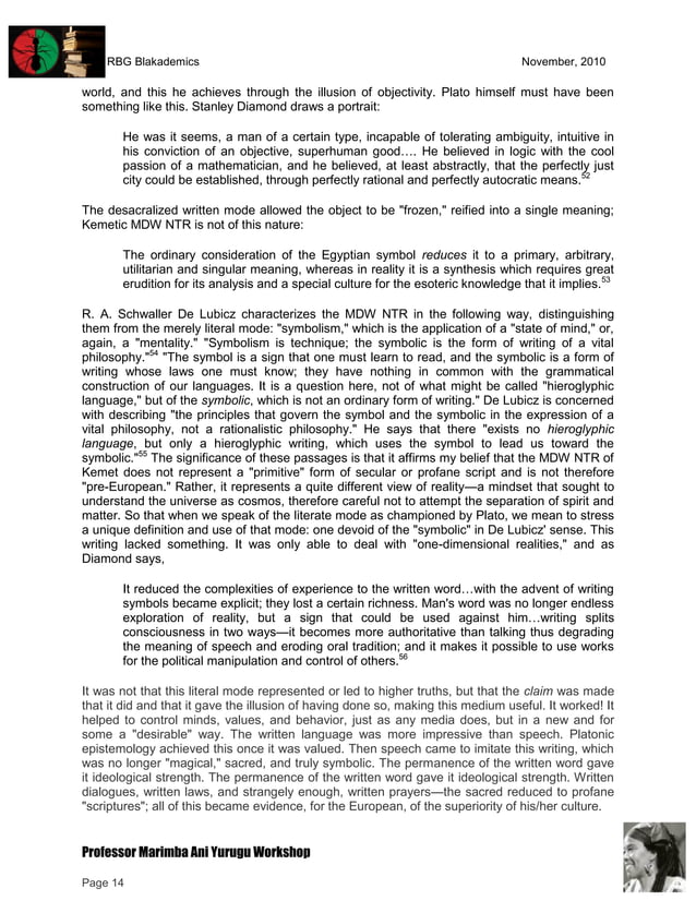 RBGz Professor Marimba Ani Yurugu and Tutorial