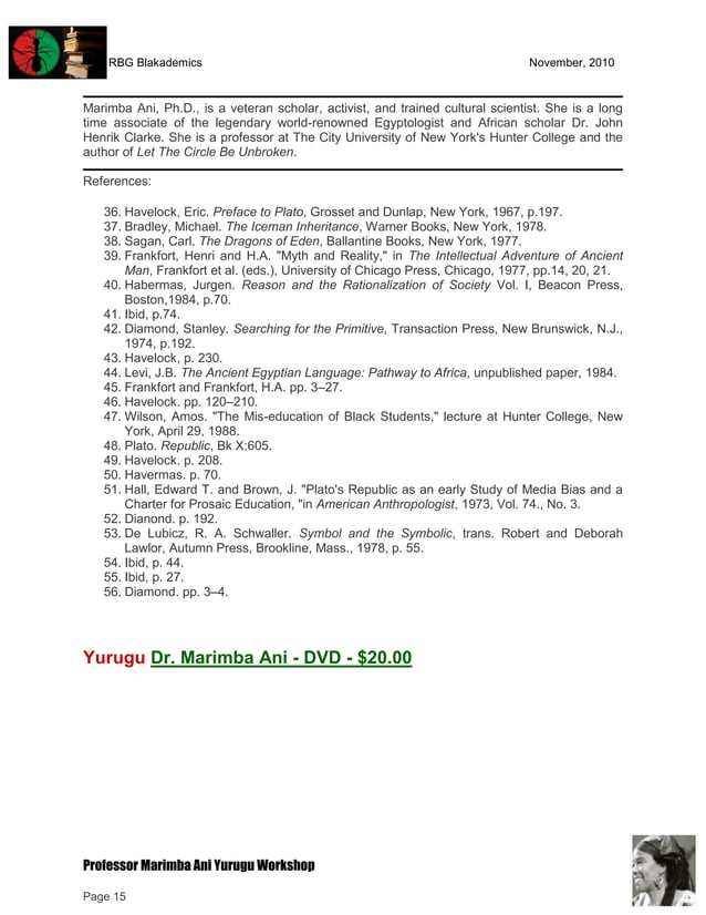 RBGz Professor Marimba Ani Yurugu and Tutorial