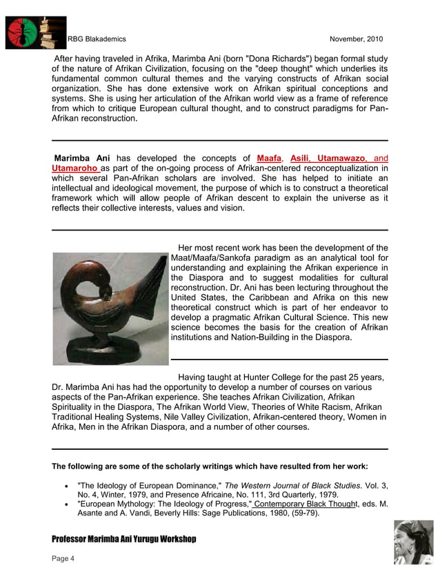 RBGz Professor Marimba Ani Yurugu and Tutorial