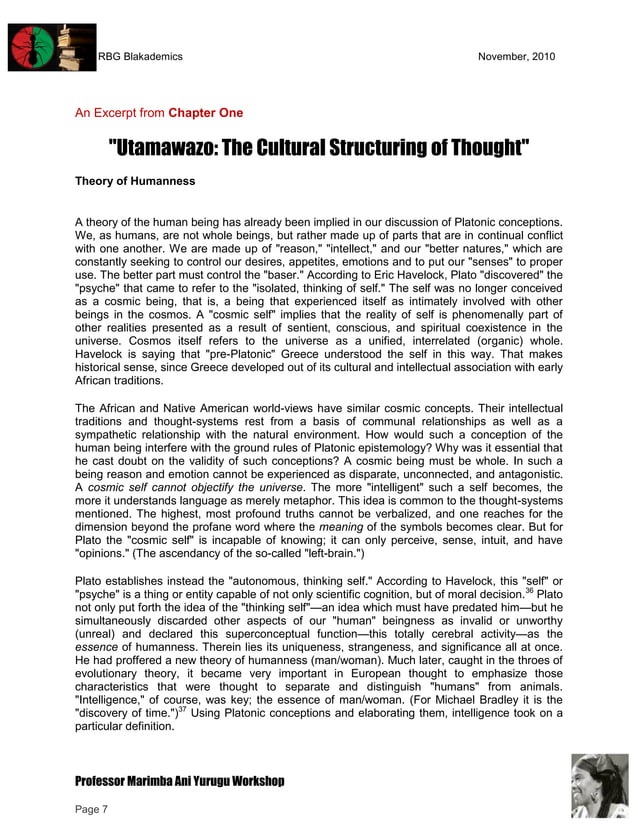 RBGz Professor Marimba Ani Yurugu and Tutorial