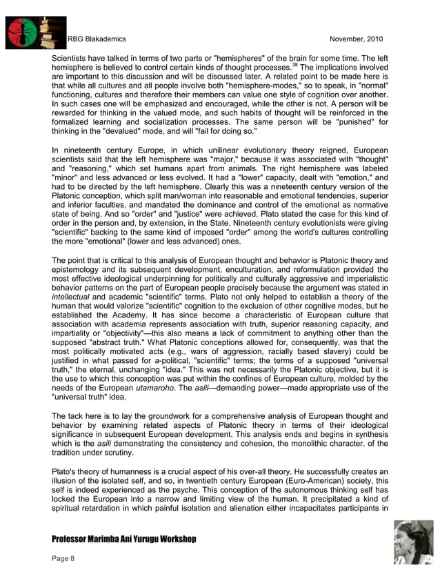 RBGz Professor Marimba Ani Yurugu and Tutorial