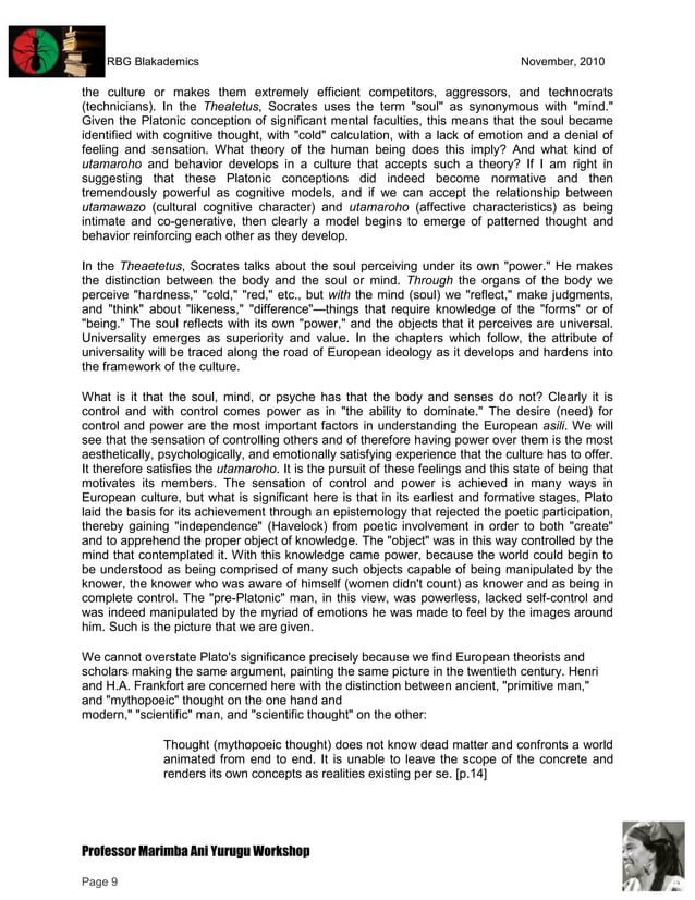 RBGz Professor Marimba Ani Yurugu and Tutorial