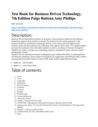 Test Bank for Business Driven Technology, 7th Edition Paige Baltzan Amy ...