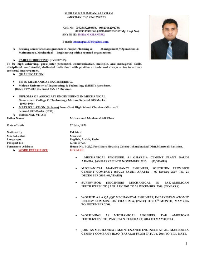 engr imran cv cement
