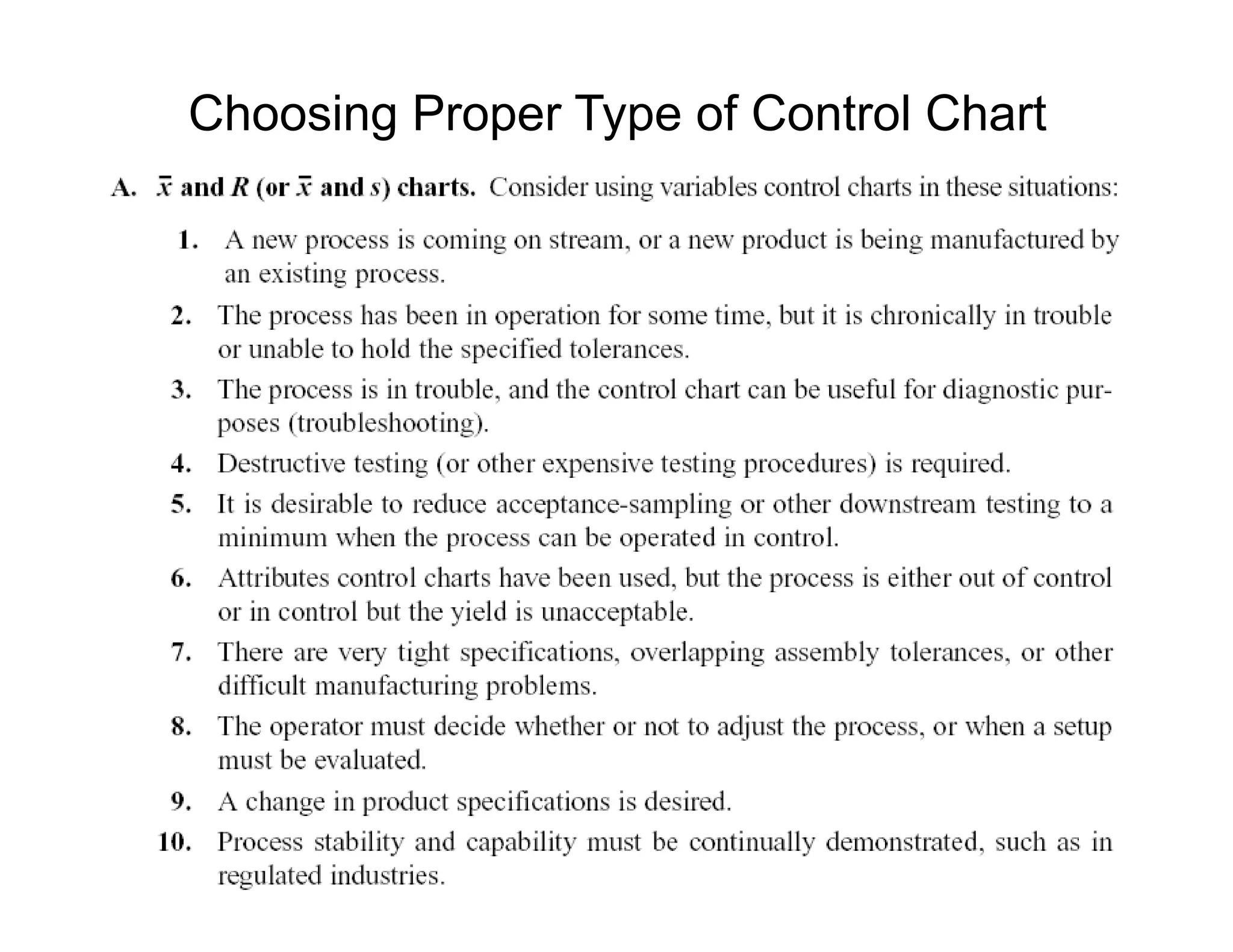 Choosing Proper Type of Control Chart
 