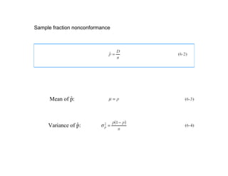 Sample fraction nonconformance
ˆMean of p:Mean of p:
ˆVariance of p:
 