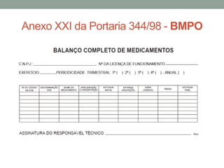 Anexo XXI da Portaria 344/98 - BMPO
 