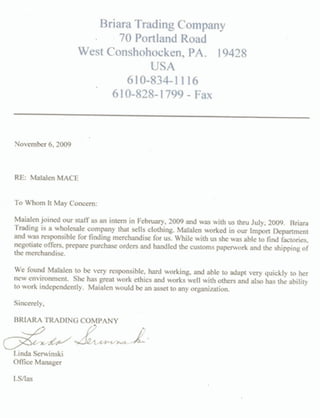 Reference Letter Briara Trading Company